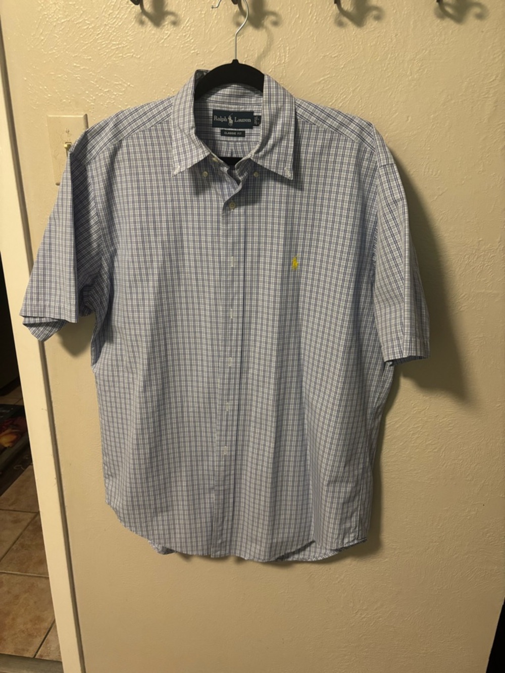 Ralph Lauren Light Blue & White Plaid Short-Sleeve Button-Down Shirt